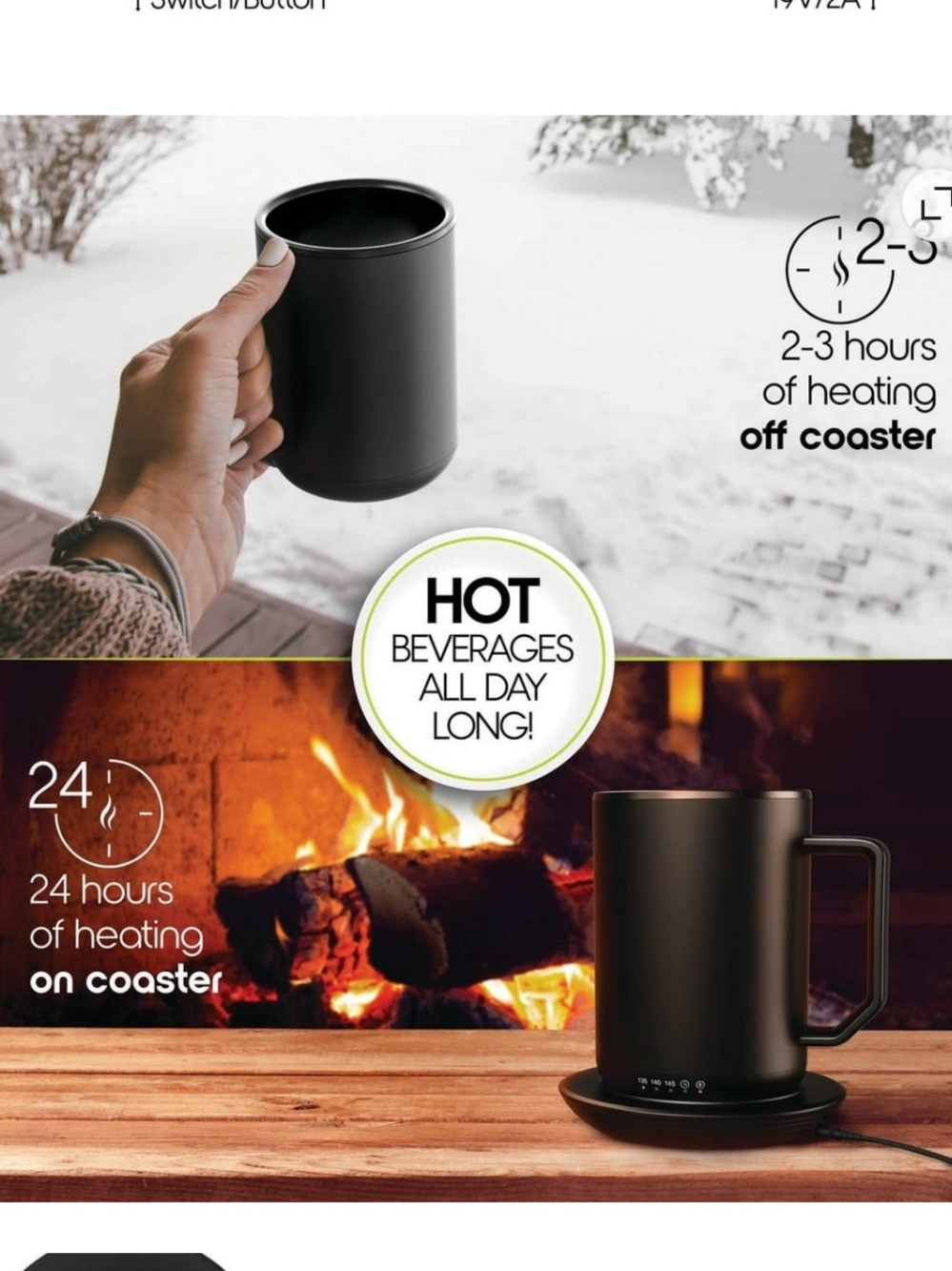 Black ionMug & Charging Coaster, 12oz. Stainless Steel Self Heating - Picture 3 of 4